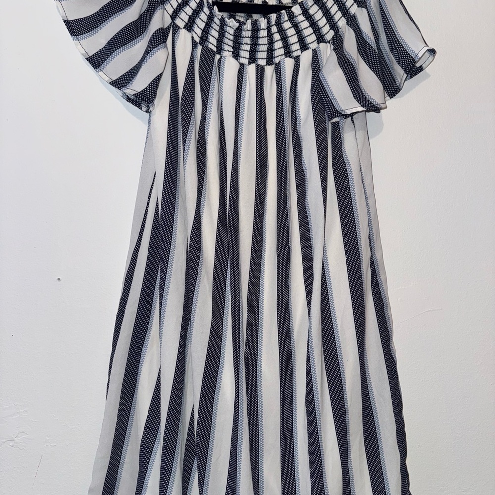 🎉Aqua Black and White Striped Dress